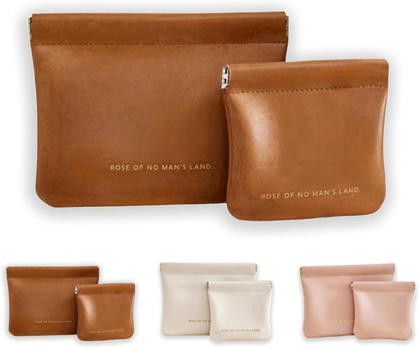 Small Makeup Bag for Women, PU Leather Travel Makeup Pouch with Zipper, Cosmetic Bag for Purse (Brown)