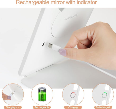 Rechargeable Travel Makeup Mirror with Lights, Portable Lighted Vanity Mirror, 10X Magnification, 70 LEDs, Touch