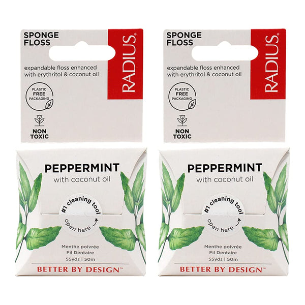 RADIUS Peppermint Dental Floss, 55 Yards Vegan Oral Care for Total Tooth & Gum Protection - Pack of 2