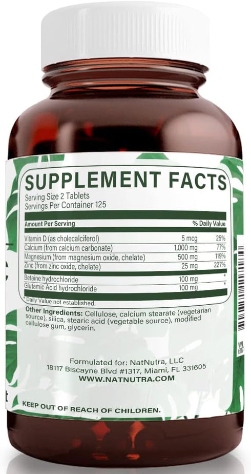 Calcium Magnesium Zinc Supplement with Vitamin D3 by Natural Nutra, 250 Count, Gluten Free and Sugar-Free