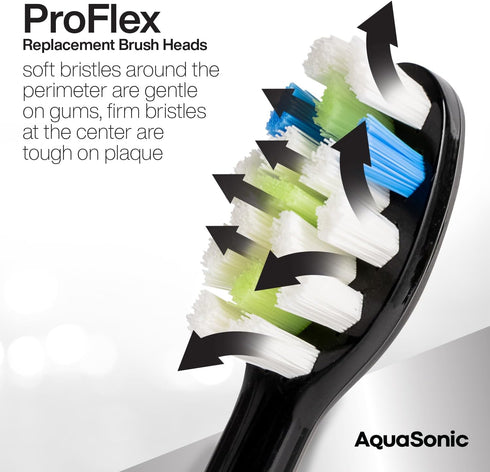 AquaSonic Proflex Replacement Brush Heads | 8 Pack Black for Whiter Teeth & Gum Care | Compatible with AquaSonic Handles