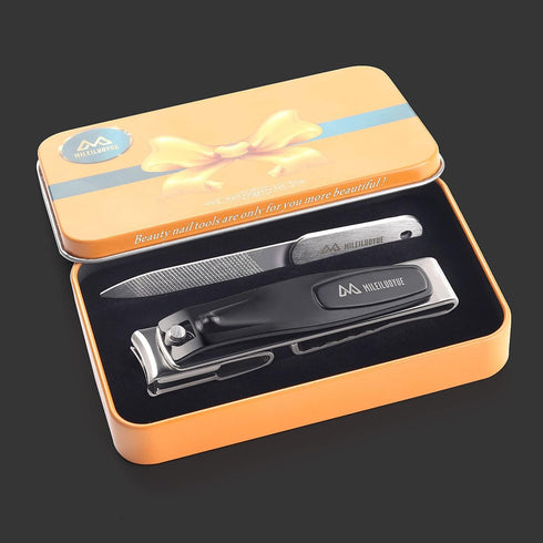 Nail Clippers 2Pcs with Nail File, 360° Rotating Head, Stainless Steel Sharp Pedicure Clippers