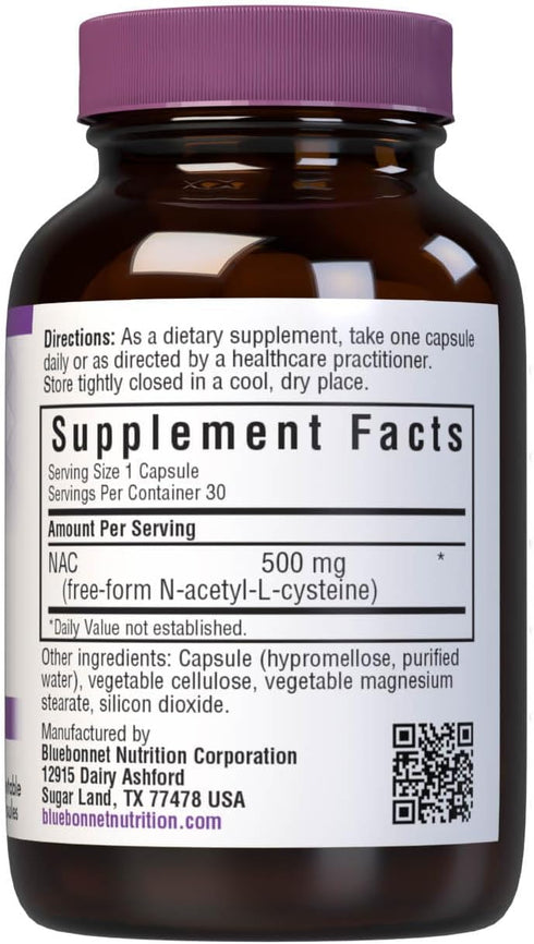Bluebonnet NAC 500 mg Vitamin Capsules, 30 Count