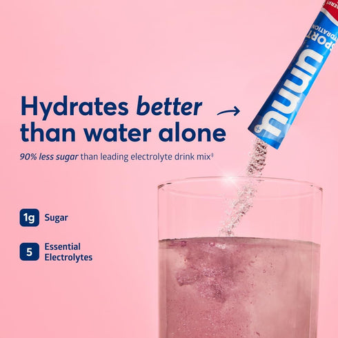 Nuun Sport Electrolyte Powder Packets, Pink Lemonade Flavor, 16 Single Serving Sticks, 5 Essential Electrolytes for