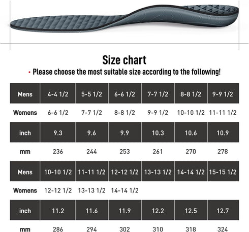Walkhero Arch Support Inserts for Plantar Fasciitis, Orthotic Insoles for Foot Pain Relief, Mens 10-10 1/2