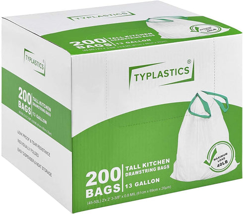 Tall Kitchen Drawstring Trash Bags 13 Gallon (200 Count)