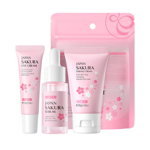 Skin Care Set JAPAN SAKURA - Women Beauty Gift Set with Serum, Eye Cream, and Face Cream Travel Kit