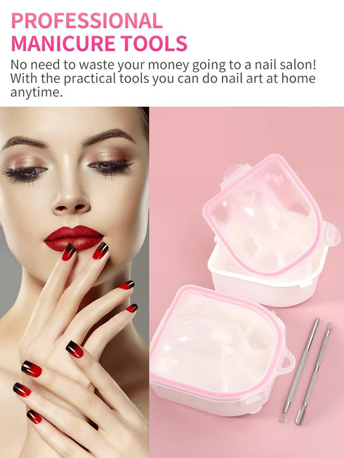 Nail Soaking Bowl Set - 2PCS Gel Polish Dip Powder Remover with Triangle Cuticle Peeler & Stainless Steel Pusher