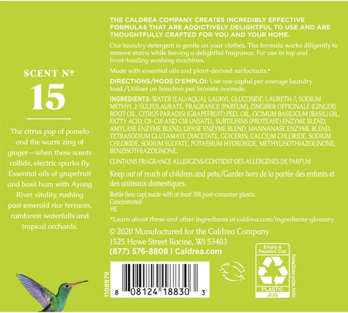 Caldrea Liquid Laundry Detergent, Effective for all Fabrics And all Temperatures, Ginger Pomelo Scent, 64 Oz