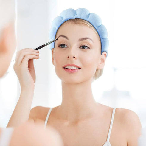 Sponge Spa Headband Set - Blue Makeup Headband and Wrist Washband for Face Washing, Skincare, Shower, Mother's Day Gifts