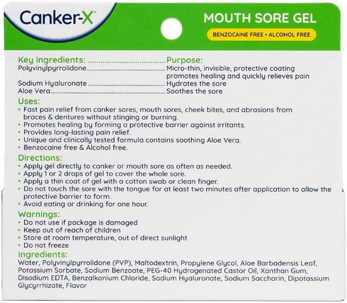 Canker-X Mouth Sore Gel, Fast Pain Relief & Healing for Canker Sores, Benzocaine Free, 0.28 fl oz