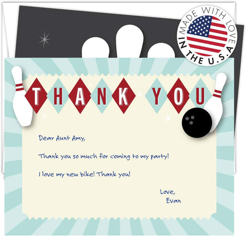Set 25 5.5 4.25 A2 Koko Paper Co Bowling Thank You Cards. of x Green and Beige Flat Note Cards and White Envelopes.