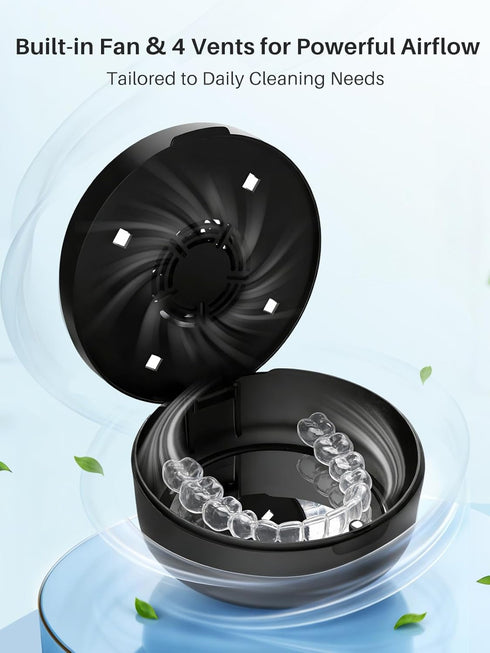 Voraiya UV Retainer Case with Fan, UVC Retainer Cleaner, Aligner Case Includes Vent Holes and Mirror, Portable Retainer