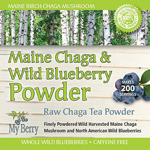 Maine Chaga & Wild Blueberry Tea Powder - Herbal Superfood Blend, 1.5oz, Caffeine-Free, 200+ Servings