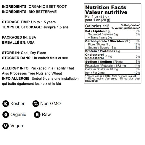 Food to Live Organic Beet Root Powder, 4 Ounces - Non-GMO, Raw, Kosher Vegan Superfood, Rich in Iron and Fiber