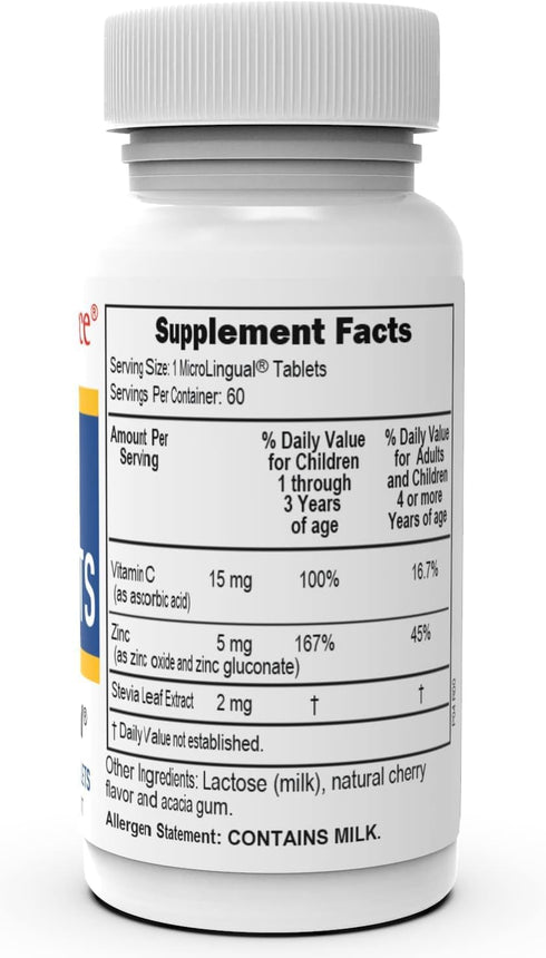 Superior Source Zinc Lozenjets, Zinc (5 mg), Vitamin C (15 mg), Quick Dissolve MicroLingual Tablets, 60 Ct, Supports Immune, Skin and Antioxidant Health. Non-GMO