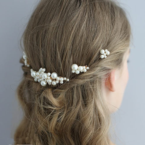 inSowni 26 Pack Gold Flower Pearl Wedding Bridal Hair Side Combs + U Shaped Hair Pins Clips for Women, Girls