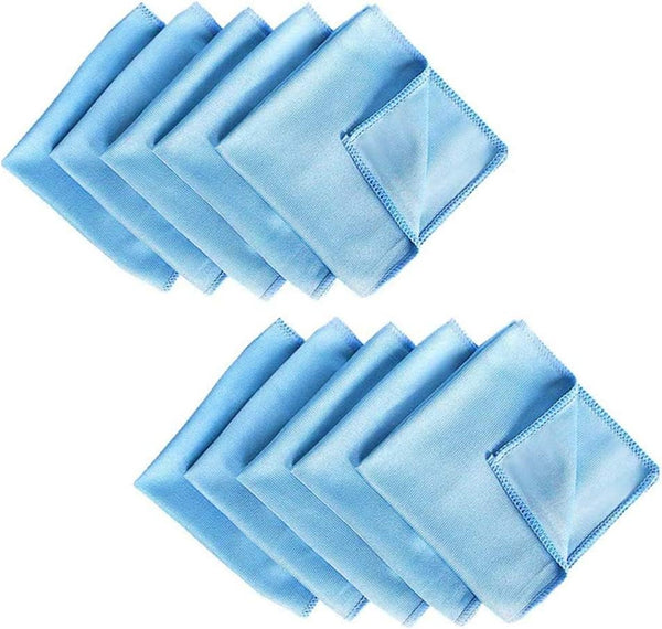 Microfiber Glass Detailing Cleaning Cloths - 10 Pack (12" x 12") - Streak Free, Lint Free for Windows, Mirrors, Screens