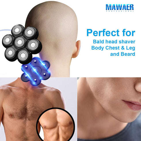 Universal Replacement Heads for Freedom Series Head Shaver, 7 Blades Magnetic Interface, Wet and Dry