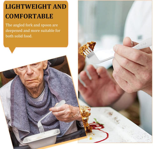 LALAFINA Adaptive Utensils Set, Angled Fork and Spoon for Elderly, Left Handed, Anti Shake Eating Utensils