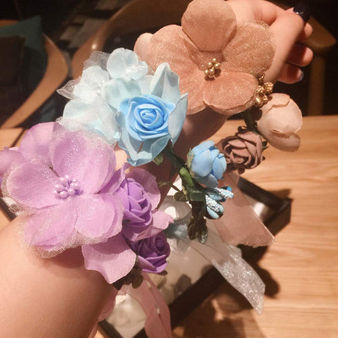 WLBON 3 Pcs Flower Headband and Wristbands, Rose Floral Leaf Hair Hoops, Accessories for Women Xmas Wedding Party