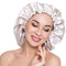 Stain Bonnet Adjustable Satin Sleep Cap, Reversible Double Layer X-Large Size in Champagne/Grey