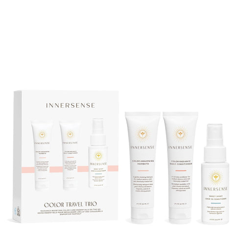 INNERSENSE Organic Beauty Color Travel Hair Trio, Non-Toxic Clean Haircare (Awakening Hairbath, Radiance Conditioner)