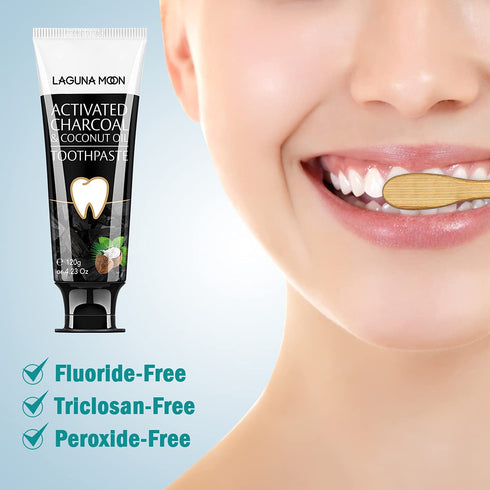 Lagunamoon Whitening Charcoal Toothpaste for Sensitive Teeth, Enamel Repair, Mint Flavor Gel for Cavity Protection