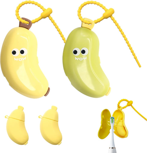 YQSLBULKY Banana-Shaped Toothbrush Protector Cover 2 Pack (Green & Yellow), with Toothpaste Dispenser,