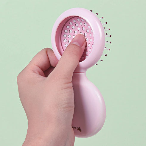 Mini Folding Hair Brush with Mirror, Compact Pop Up Pocket Brush, Small Travel Size Flip Hair Brush for Purse, Pink