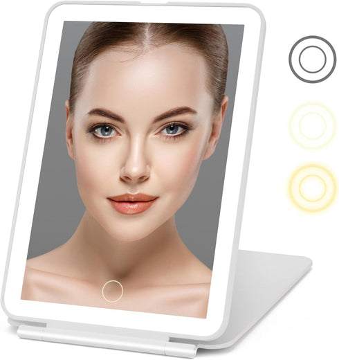 Rechargeable Travel Makeup Mirror, 72 LED Lighted Compact Slim Vanity Mirror with 3 Dimmable Lighting Modes