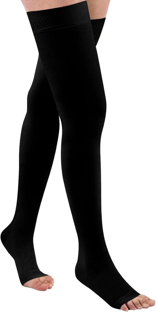 Thigh High 20-32 mmHg Compression Stocking - Toeless Compression Socks for Women & Men Circulation with Silicone Dot