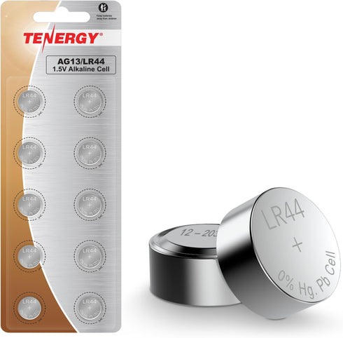 Tenergy 1.5 Volt LR44 Button Cell Batteries, Ideal for Watches, 10 Pack