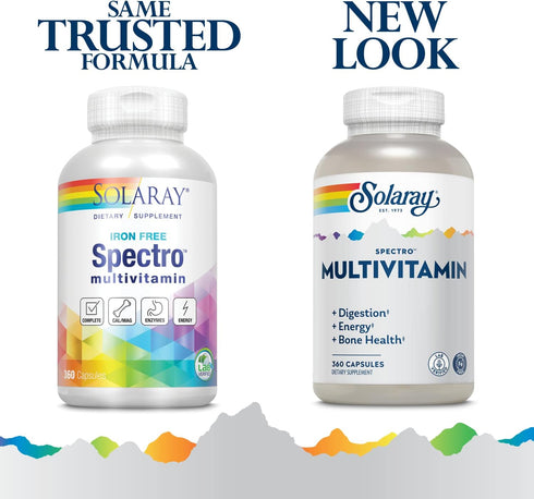 SOLARAY Spectro Multivitamin, 360 CT, w/No Iron, Cal/Mag, Energizing Greens & Herbs