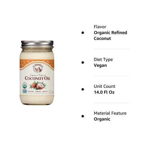 La Tourangelle Organic Refined Coconut Oil, Great for Cooking, Baking, Hair, Skin Care, 14 fl oz