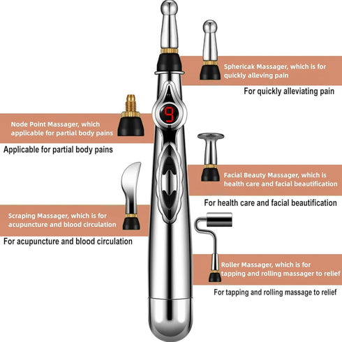 5-in-1 Massage Acupuncture Pen - Electronic Pain Relief Therapy, Meridian Energy Massager with Gel
