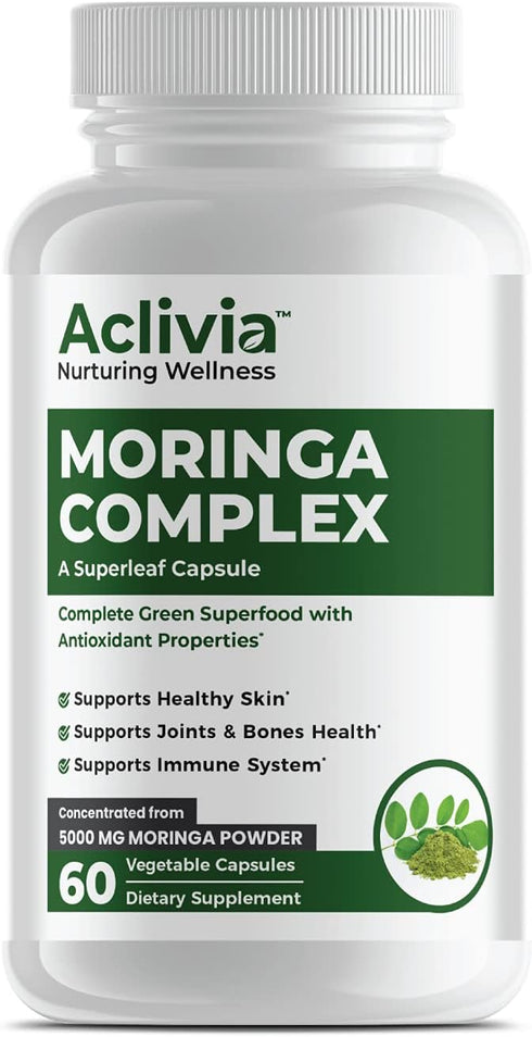 Moringa Complex with Oleifera Leaf & Seed Extract - Potent Strength 5000 mg per Serving, Green-Based Superfood