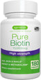 Pure Biotin 10,000mcg, Extra Strength Vitamin B7, 180 Small Easy to Swallow Capsules, Lab Verified, Vegan,