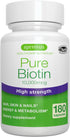 Pure Biotin 10,000mcg, Extra Strength Vitamin B7, 180 Small Easy to Swallow Capsules, Lab Verified, Vegan,