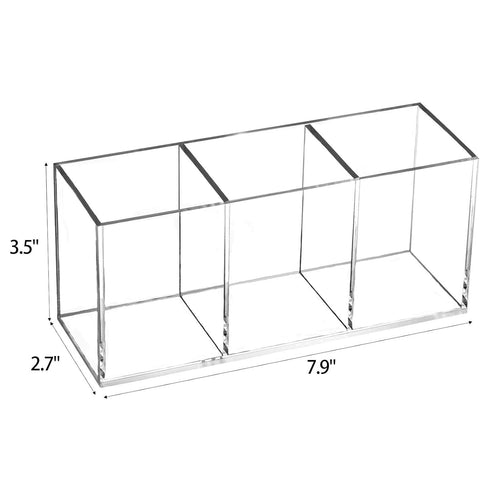 Makeup Brush Holder Organizer, Clear Cosmetic Brushes Container with 3 Slots for Vanity Storage