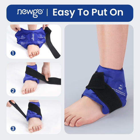 NEWGO Ankle Ice Pack Wrap for Swelling, Reusable Cold Pack for Ankle Injuries, Hot Cold Therapy, Blue