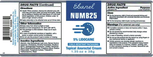 Ebanel 5% Lidocaine Numbing Cream for Pain Relief, Maximum Strength with Vitamin E
