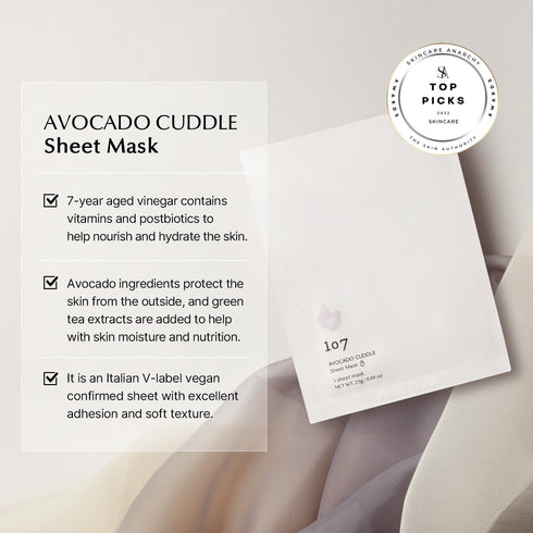 107 Avocado Cuddle Sheet Mask Pack of 5 | Facial sheet mask | Korean facial mask | Korean skin care | Moisturizing | Hydrating