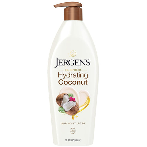 Jergens Hydrating Coconut Body Lotion, 16.8 oz, Hand and Body Moisturizer, Infused with Coconut Oil, Dermatologist