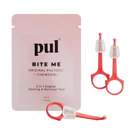 PUL Chew Tool & Clear Aligner Removal 2 in 1 Combo Tool, Compatible with Invisalign, Hygienic Oral Care, 3 Pack, Pink