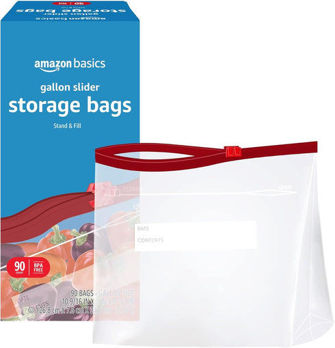 Amazon Basics Slider Gallon Food Storage Bags - Stand & Fill, 90 Count