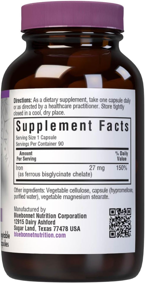 Bluebonnet Nutrition Albion Extra-Strength Chelated Iron | 27 mg | 90 Vegetable Capsules for Healthy Red Blood Cells