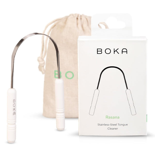 Boka Tongue Scraper for Adults & Kids with Case, Stainless Steel Tongue Cleaner with Linen Travel Pouch