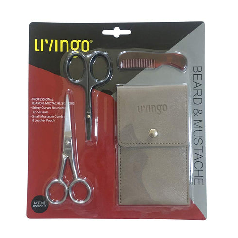 LIVINGO 4.5 inches Professional Beard & Mustache Scissors for Men, Stainless Steel Trimming Shears Kit with Comb & Case