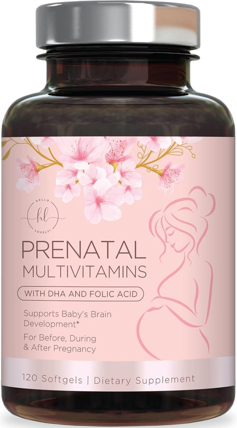 Hello Lovely! Women's Prenatal Multivitamin with Folic Acid + DHA - Prenatal Vitamins with Folate, Omega 3, Vitamins